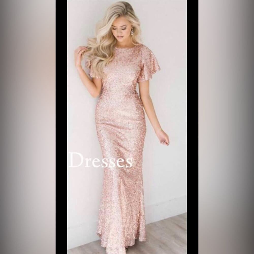 Pink Full Sequin Formal Gown- Size Large - Picture 3 of 6